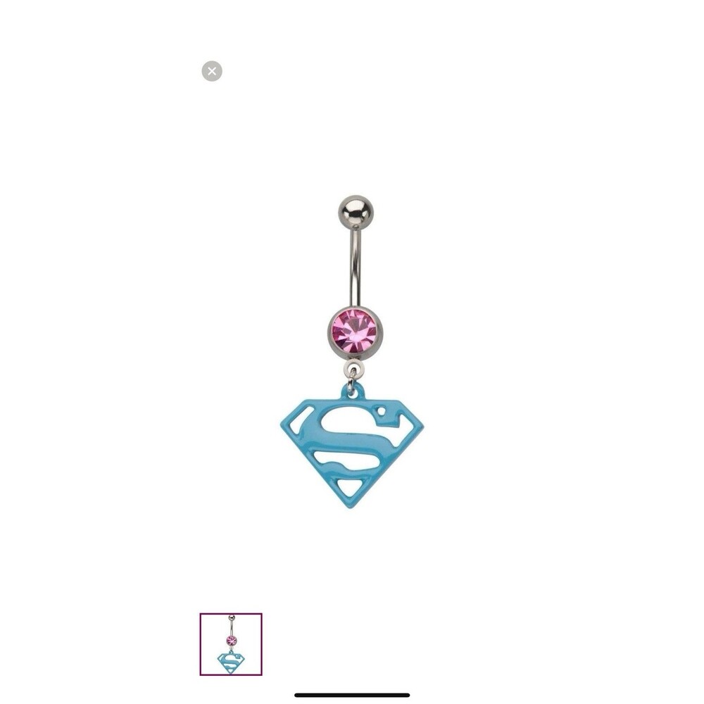 Superman Belly Ring 14G 1/2” Bar | Navel Dangle Press Fit | DC Comics Official B